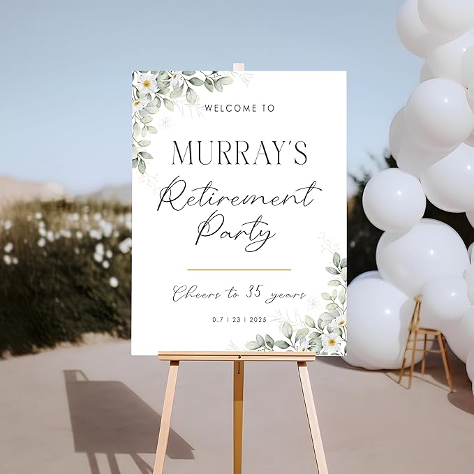 Custom Modern Retirement Party Welcome Sign, Minimal Retirement Celebration Yard Sign, Greenery Retired Party Decor, Customizable Name & Date - Multiple Sizes