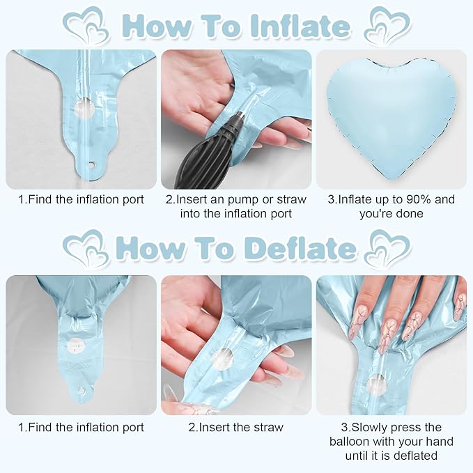 Baby Blue Heart Balloons,12Pcs Pastel Blue Heart Shaped Foil Balloons,18Inch Pastel Helium Balloon for Baby Shower Birthday Anniversary Wedding Party Decorations