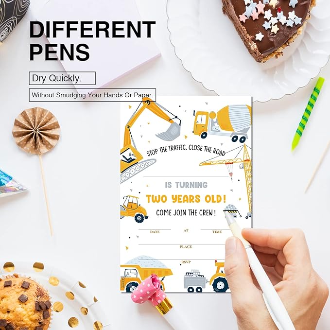Soiceu Cute Construction 2nd Birthday Party Invitations with Envelopes Set of 20 Dump Truck Digger Construction 2 Years Old Second Birthday Party Invites for Boys