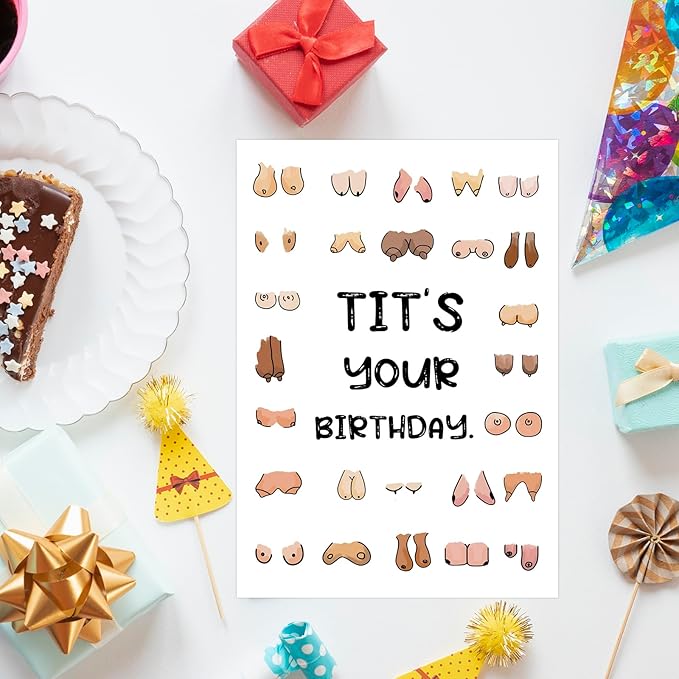 PIUST Funny Birthday Card for Him Her, Tit's Your Birthday Card for Women Men, Cheeky Boob Card for Husband Boyfriend Wife Girlfriend (17)