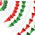 32.8FT White Green Red Glitter Triangle Pennant Banner Flag Metallic Bunting Outdoor Garland for Christmas Italy Mexican Birthday Baby Shower Wedding Banners,New Years Winter Decor Ouruola