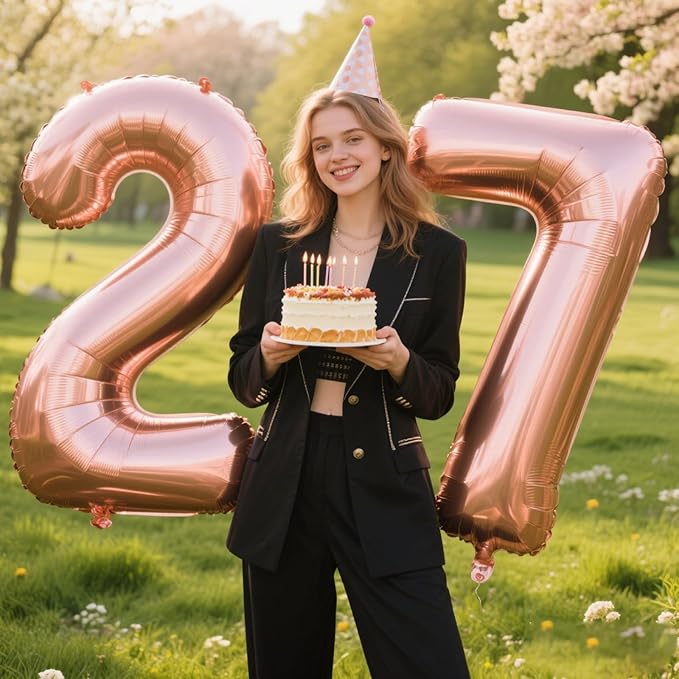 40 Inch Rose Gold Balloon Number 27 Balloon,Jumbo Mylar Foil Helium Balloon for 27 Digital Balloons for Birthday Party,Wedding Anniversary Party Decorations