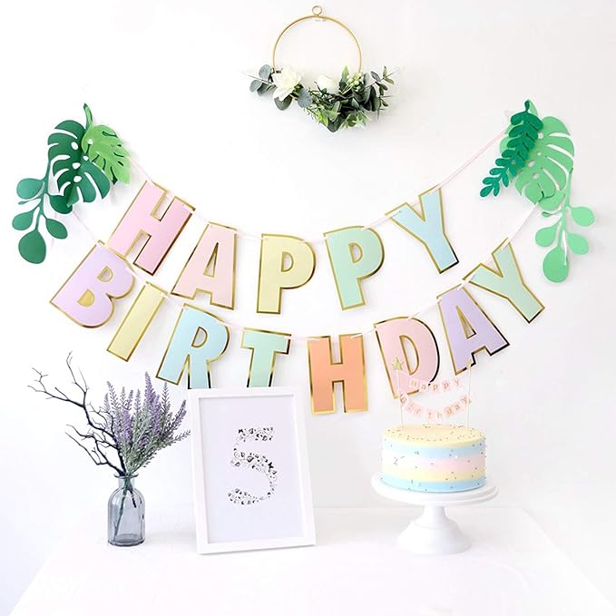 Pre-Strung Happy Birthday Banner and Decorations-Girls Toddler Birthday Decorations-Happy Birthday Banner and Dot Garland Pastel Colors