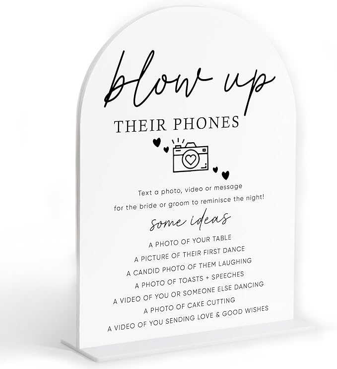 Blow Up Their Phones Sign, White Arch Acrylic Wedding Sign, I Spy Wedding Game, Bridal Shower Decor, Engagement Party Decor, Centerpiece Table Decorations Party for Bride and Groom-5