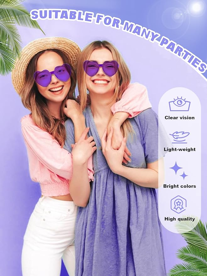 12 Pairs Heart Shaped Sunglasses for Women Colorful Glasses Fun Trendy Transparent Heart Sunglasses Party Favor