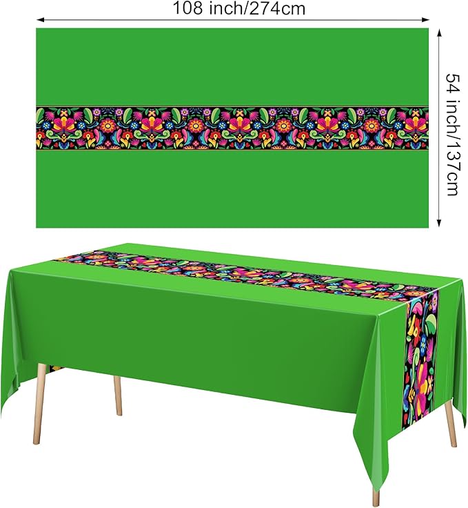 Oudain 6 Pcs Fiesta Tablecloth 108 x 54 Inch Plastic Tablecover Mexican Waterproof Tablecloth Disposable Table Cover for Taco Night Festive Mexican Fiesta Wedding Party Decoration (Bright Color)