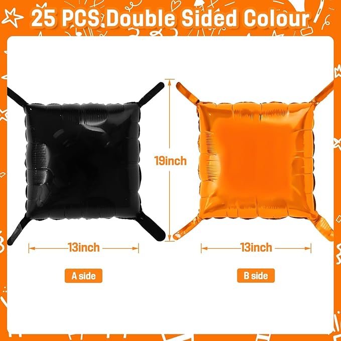Black and Orange Square Foil Balloons Wall, Double Sided Chrome Black Orange Balloons Tunnel Arch Kit Backdrop for Halloween Birthday Trick or Treat Spooky Ghost Party Bar Graduation Decoration