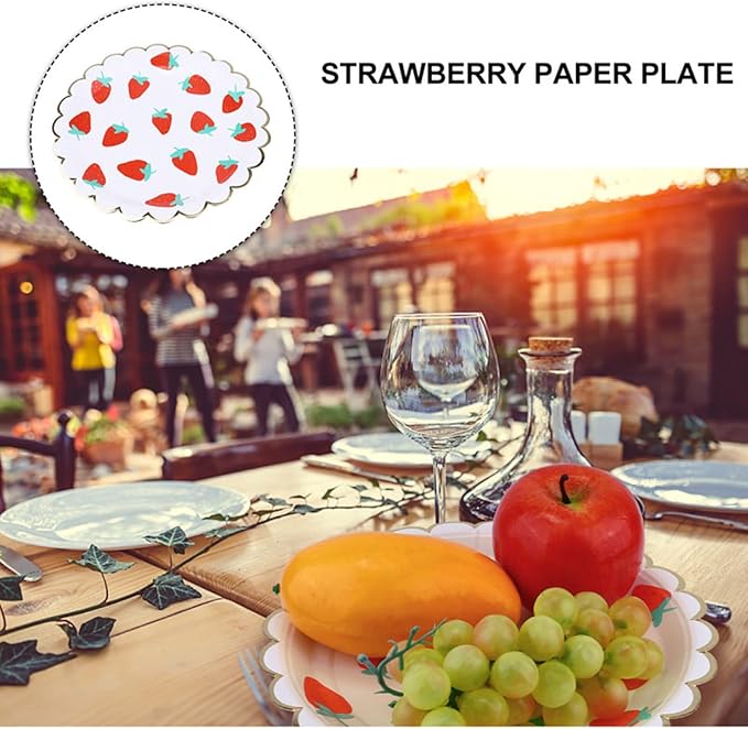 MaitianGuyou Strawberry Theme Party Tableware Set,Baby Shower Dinnerware Decoration Supplies Including Plates,Napkins,Cups and Straws for Fruit Party,Wedding,Birthday - Serve 20 Guests