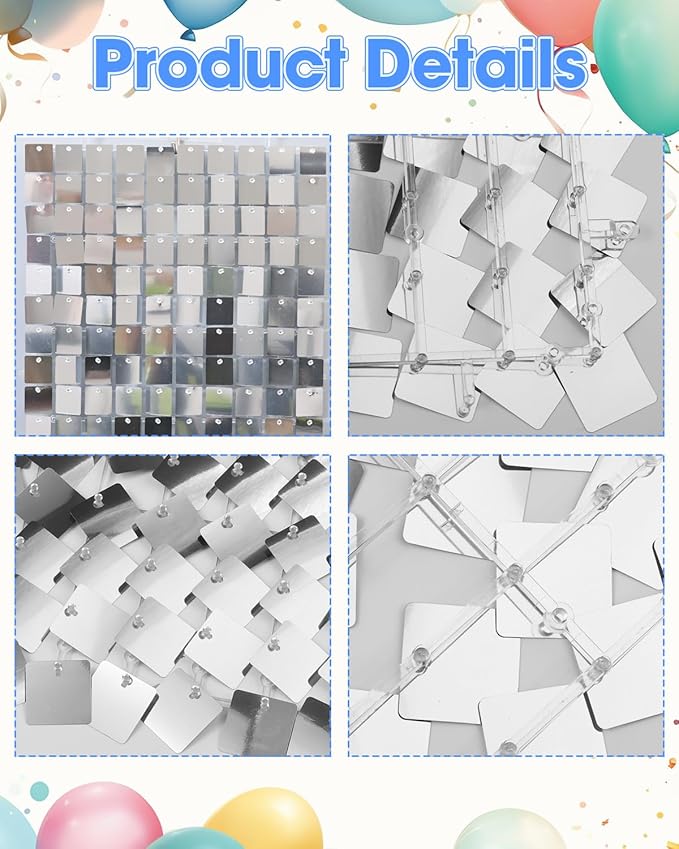 Silver Shimmer Wall Backdrop 12 Panels Cover 4 x 3 Ft, Photo Backdrops for Wedding,Anniversary,Birthday,Party Decoration