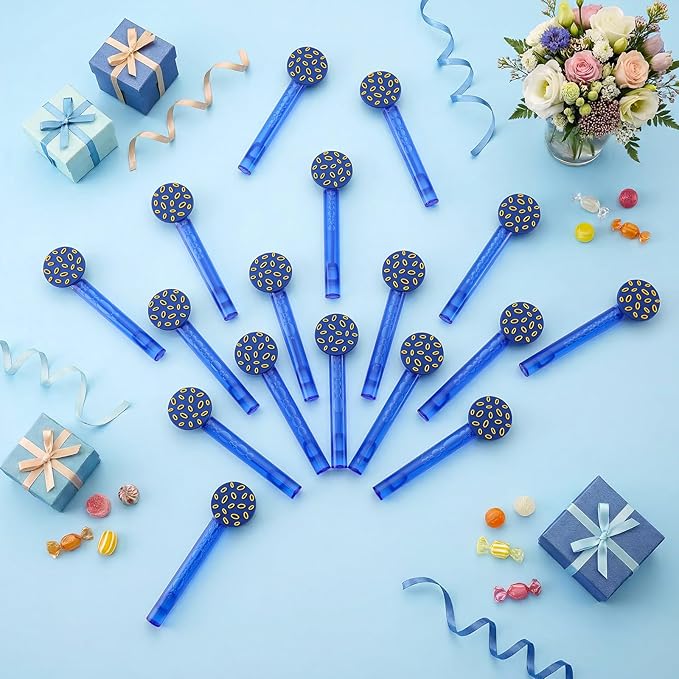 Jenaai 24 Pcs Blue with Gold Ring Bubble Wands Cartoon Bubble Wand Party Favors for Summer Activity Cartoon Birthday Gifts Carnival Goody Bag Stuffers Wedding Supplies