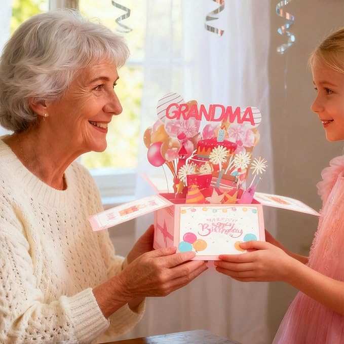 Happy Birthday Card For Grandma Pop Up Gift Card Box From Granddaughter Grandson Best Nana Grandma Birthday Funny 3D Colorful Foldable Celebration Greeting Cards With Envelope For Women