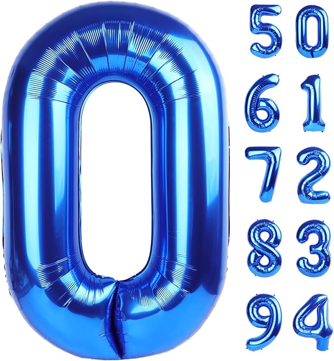 Navy Blue Number Balloon 40 Inch, 0 Number Balloons, 10 20 30 40 50 Numbers Balloon Birthday Decorations, Blue Party Supplies for Boy Men