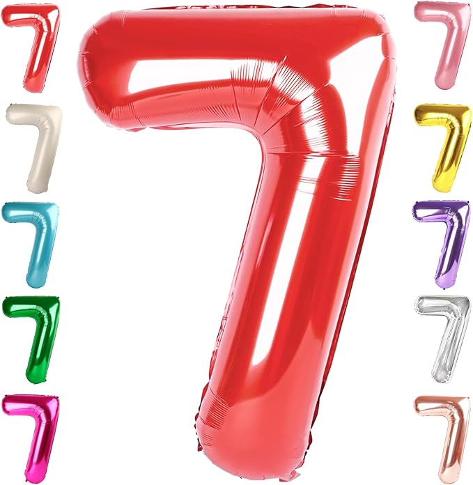 40 Inch Number 7 Balloon, Red Seven Birthday Decor, 7 17 27 70 Year Old Balloon Number for Engagement, Wedding, Graduations