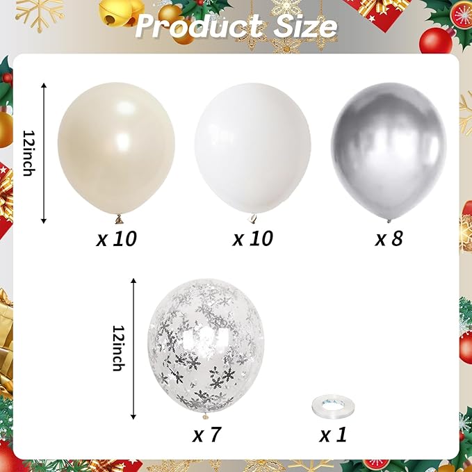 Pearl White Winter Wonderland Balloons, 12 Inch Pearl Sand White and Metallic Silver Snowflakes Balloons for Ice Snow Wonderland Wedding Baby Shower Birthday Christmas New Year’s Party Decorations