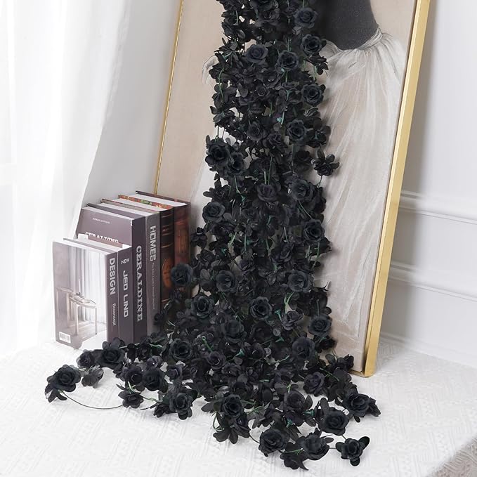 BLEUM CADE 5Pcs 41Ft Flower Garland Artificial Rose Vines for Bedroom, Cute Fake Hanging Flower Vines Floral Garland Decorations for Halloween Wedding Party Wall Room Decor Aesthetic