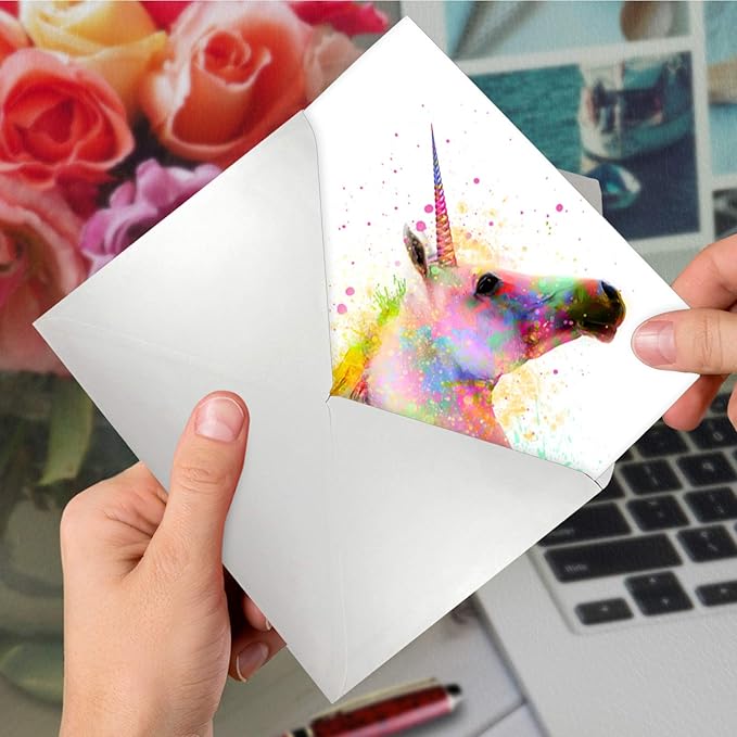 The Best Card Company - 1 Happy Birthday Card with Envelope - Adorable Colorful Animals, Fun Notecard - Funky Rainbow Unicorns C6748DBDG