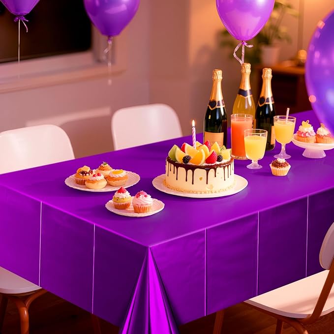 2 pcs Purple Tablecloth Plastic -Stunning Metallic Matte Finish, 40" x 108" Baby Shower Table Cloth, Perfect for Halloween Valentine's Day Princess Birthday Party Wedding Christmas Decorations