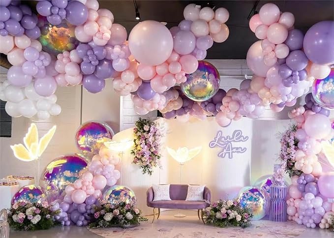 Grey Violet Maca Purple Silver Balloons Garland Arch Kit, 146Pcs Latex Balloons Different Sizes 18 12 10 5 Inch for Party Decoration Birthday Wedding Engagements Anniversary Baby Shower