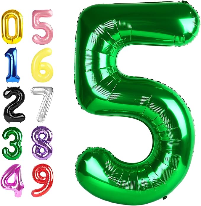 5 Number Balloons 40 Inch, Foil Balloons for Boys And Girls, Dark Green Numbers Balloon for 5, 15, 25, 45 Birthday Party Decoration, Anniversary, Wedding, Single Supplies