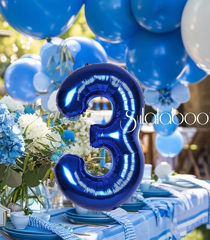 40Inch Navy Blue Number 3 Balloon Large Helium Royal Blue Number Balloons 0-9 Giant Digital 3rd Foil Mylar Big Party Balloon for Boy Birthday Party Anniversary Graduation Decorations