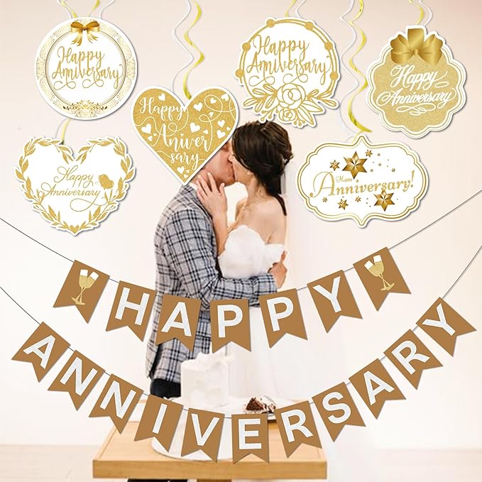 Happy Anniversary Banner - Happy Anniversary Decorations Wedding Party Banner