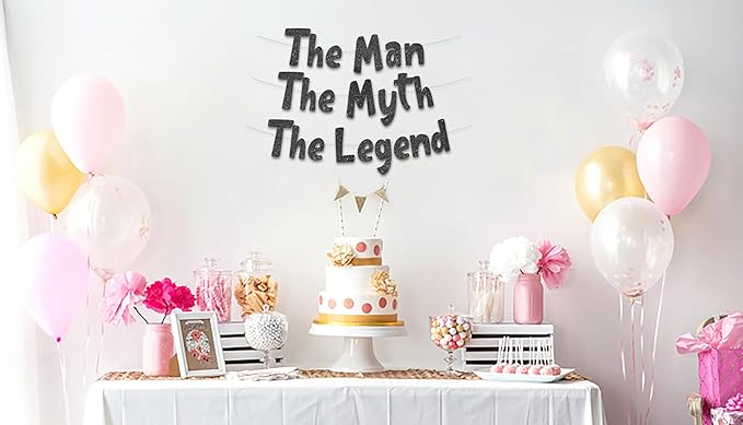 Pre-Strung The Man The Myth The Legend Black Glitter Banner - Retirement Decorations for Men and Women - Retirement Party Supplies and Gifts
