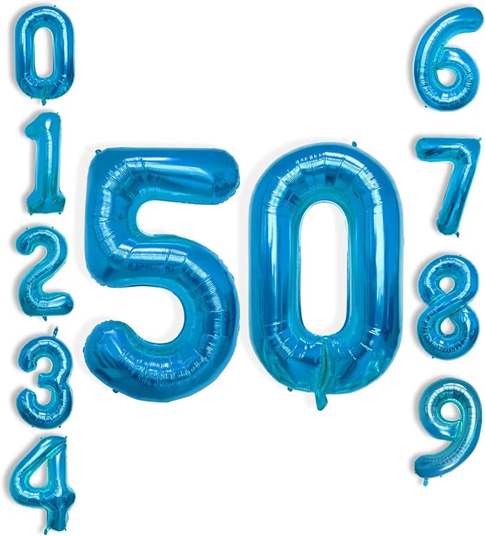 40 Inch Large Blue Number Celebration and Decoration Balloon for Birthday Parties, Graduations, Anniversaries, Weddings, Photo Shoots, Special Events - Helium Foil Mylar (Blue Number 50)