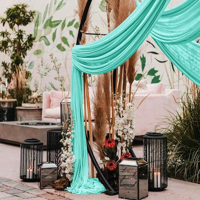 Wedding Arch Draping Fabric 30'' x 18FT Sheer Chiffon Arch Drape Backdrop 2 Panel Teal Drapes for Easter Bridal Shower Baby Shower Photo Booth Church Decor Birthday Party Outdoor Decoration