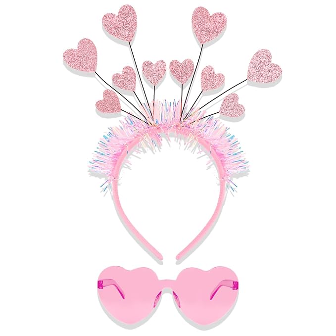 Semato Pink valentines Day Headband with Pink Heart Sunglasses for Valentines Day Accessories Galentines Party Favors Halloween Costume
