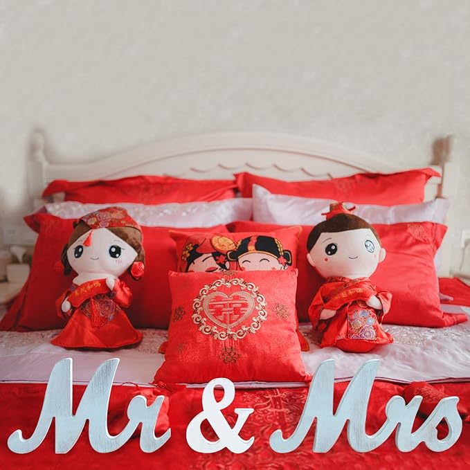 Mr Mrs Sign for Wedding Table,Mr and Mrs Wooden Letters,Large Mr. & Mrs.Party Decoration Items,Head Table Wedding Wood Letter,Blue, 12.5x7x2.5 inches