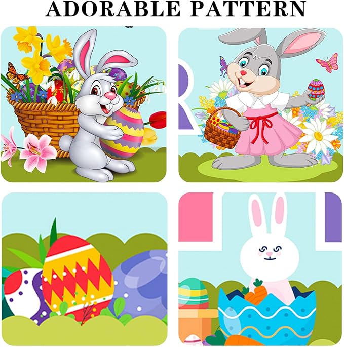 Happy Easter Banners Easter Banners for Outside Garden, Large Long Spring Bunny Banner Egg Hunt Decorations Butterfly Flower for Indoor Easters Theme Party Rustic Lawn Sign
