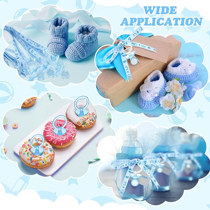 Coume 36 Pcs Shower Party Pacifiers Necklace Acrylic Pacifiers Charm Necklace for Shower Party Decorations Gender Reveal Table Scatter(Blue)