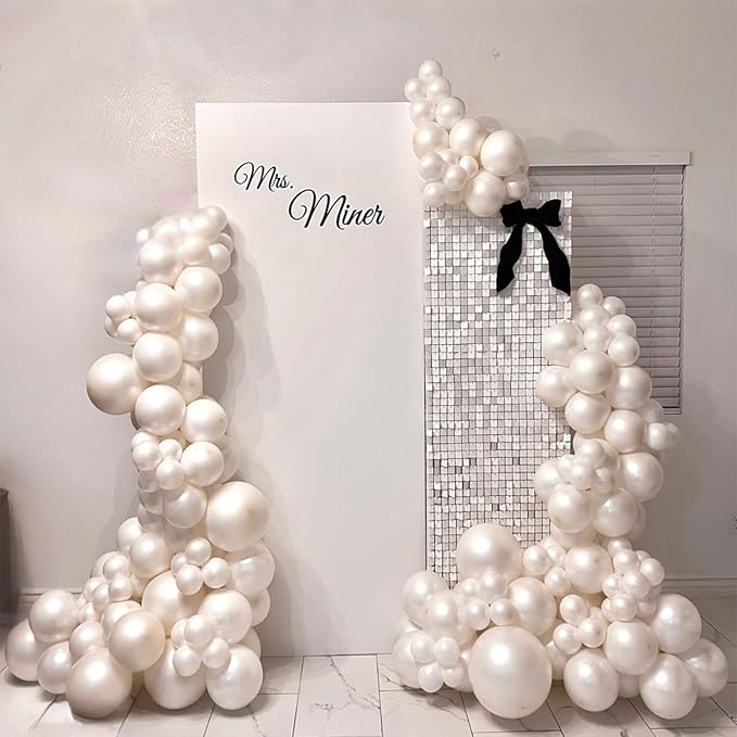 Pearl White Balloon Garland Arch Kit, Pearl Sand White and Pearl White Latex Balloons Long Balloons with Different Sizes for Wedding Engagement Bridal Shower Birthday Baby Shower Party Decoration