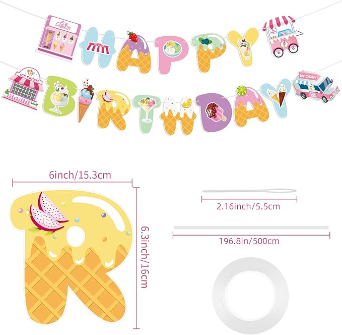 Ice Cream Party Decorations Happy Birthday Banner Ice Cream Party Banner Garland for Birthday Party Decorations Ice Creams Party Supplies