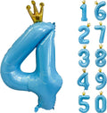 Blue Number 4 Balloon with Crown, 40 inch Blue Number Balloon 4th Birthday Party Decoration BlueCrown Balloons 0-9 for Birthday Party Anniversary Decorations Supplies