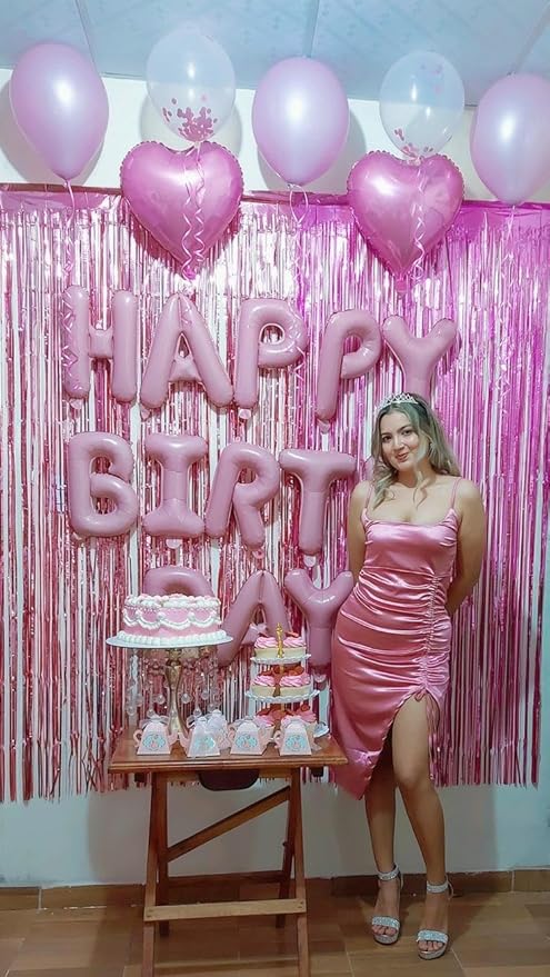 Pink Backdrops Curtains Party Decorations, Tinsel Streamers Birthday Decoration for Sweet 16 Women, Photo Booth Props for Wedding, Princess, 2Pack 3.28X6.56Ft
