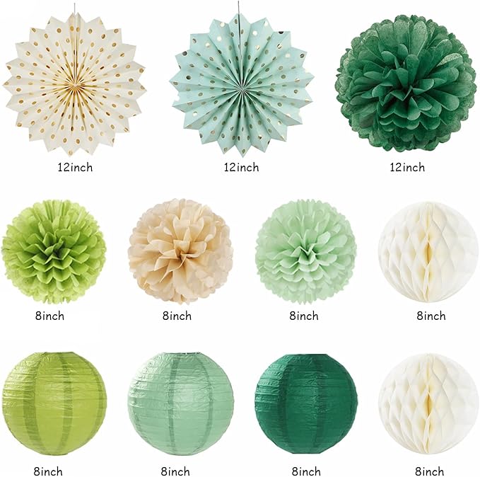 Sage Green Champagne-Gold Bachelorette Party-Decorations - 21pcs Baby Bridal Shower Banner Garland, Bride To Be Paper Streamers Lanterns,flower Tissue Pom Poms Fan,Wedding Backdrop Decor Huglony