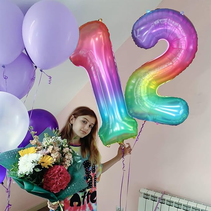 Rainbow Number 8 Balloon, 40 Inch Large Number Foil Mylar Balloons for 8th Girl Boy Birthday Party Celebration Decorations Supplies, Digital Balloons for Wedding Anniversary Events Decora