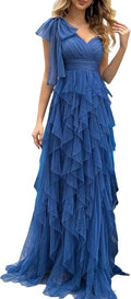 Summer Women Tulle Prom Dress Elegant Bow One Shoulder Slit Evening Party Gown Wedding Guest Bridesmaid Maxi Dress