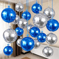 Togvu Blue Silver Round Foil Balloons, 16PCS Different Sizes 4D Metallic Balloon Large Sphere Mirror Ball Balloons for Prom Graduation New Year Birthday Party Wedding Ceiling Decorations Supplies