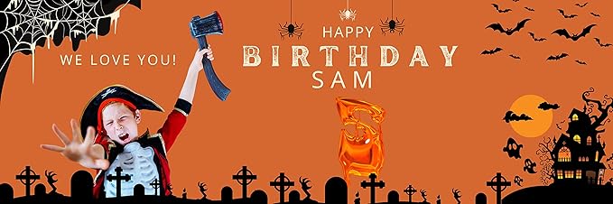 Customized Birthday Banner, Halloween, Vinyl, 24 x 72 inches, Water Resistant, Full-Color, Indoor/Outdoor Use