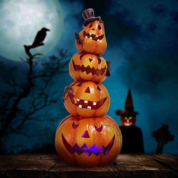 Hodao Halloween Pumpkin Decorations Indoor Halloween Decorations Clearance for Table/Halloween/Window/Present Box/Gift/Courtyard Corridor (Orange Stacked Pumpkins)