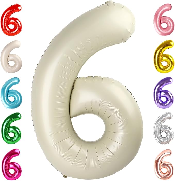 Number 6 Balloon 40 Inch, 6th Birthday Balloon for Boy Girl, Cream White 16 60 61 65 Numbers Balloons Birthday Party Wedding Events Decorations