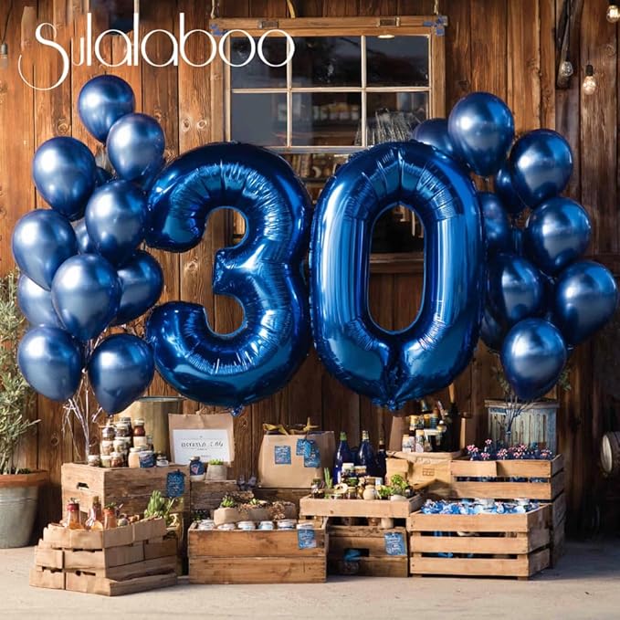 40Inch Navy Blue Number 30 Balloon Large Helium Royal Blue Number Balloons 0-9 Giant Digital 30th Foil Mylar Big Party Balloon for Boy Birthday Party Anniversary Graduation Decorations