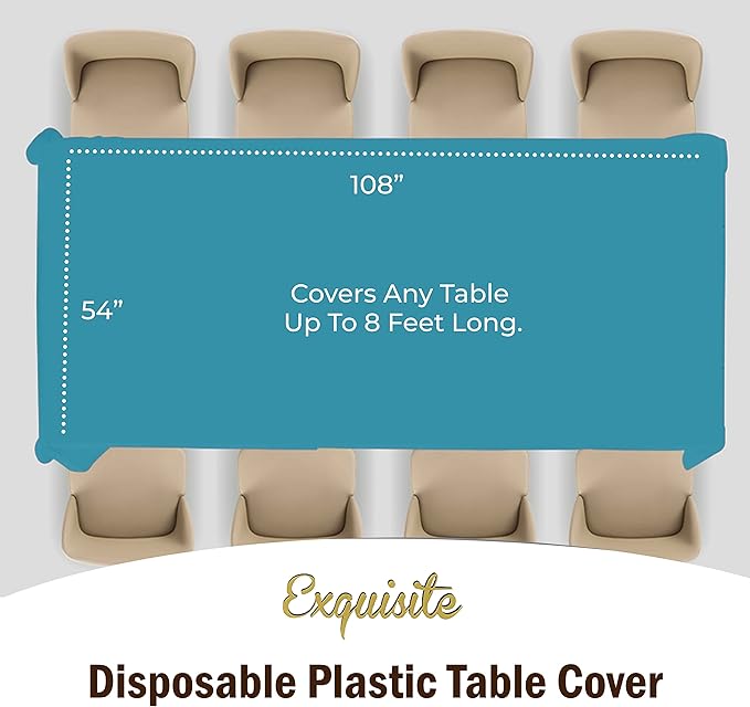 Exquisite 12-Pack Premium Plastic Tablecloth Pack of 12 Premium Plastic Tablecloth 54 Inch x 108 Inch Rectangle Table Cover - Turquoise