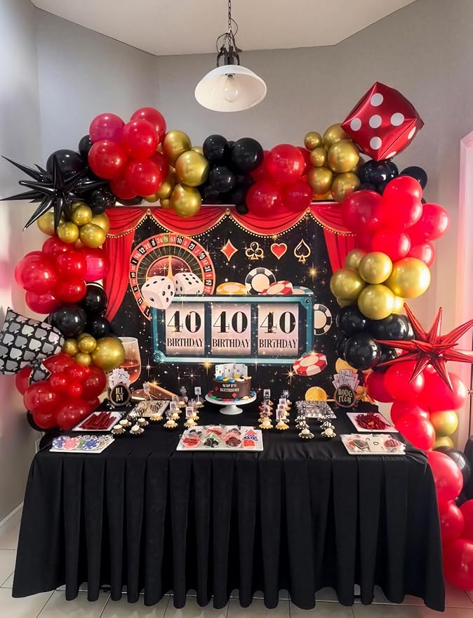 Red Black and Gold Balloons Arch Garland Kit – 131Pcs Latex Balloons with Foil Starburst Balloons for Birthday Hollywood Casino Movie Night New Year Party Decor