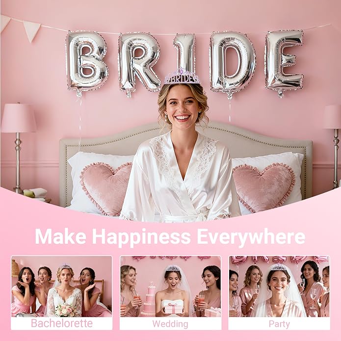 3Pcs Bride to Be Sash with Crown and Veil for Bachelorette Party Decorations，Bridal Shower Accessories for Gift, Favors