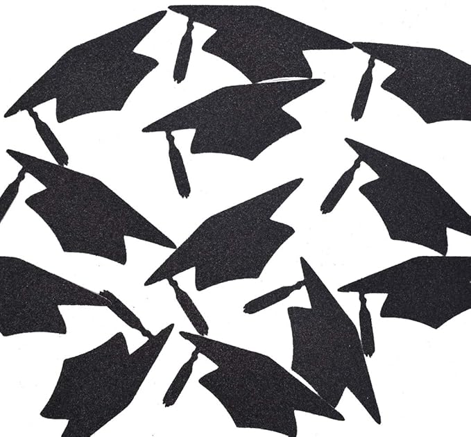 Qttier Grad Caps Confetti Black Glitter for Graduation Party Decorations Graduation Table Decor Class of 2025 High School College Grad Party Supplies 5.5 inches (12pcs)