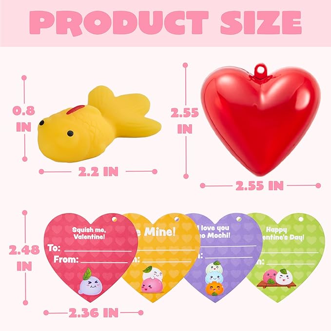 JOYIN 28 PCS Mochi Squishy Toys with Valentine Cards and Filled Hearts Party Favors for Kids Valentine Gifts Classroom Exchange, Kawaii Stress Relief Toy for Valentine’s Day Gift Exchange, Game Prizes