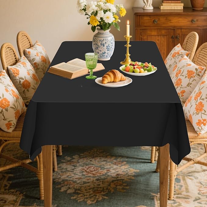 12 Pack Premium Black Plastic Table Cloth -70 X 120 Inch Rectangle Tablecloth, Disposable Tablecloth Plastic Table Cover for Parties (12, Black, 70" X 120" Rectangle)